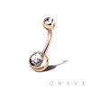 ROSE GOLD PVD PLATED OVER 316L SURGICAL STEEL DOUBLE GEM NAVEL RING